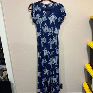 Lulu’s Heart of Marigold Navy Blue Floral Print Wrap Maxi Dress